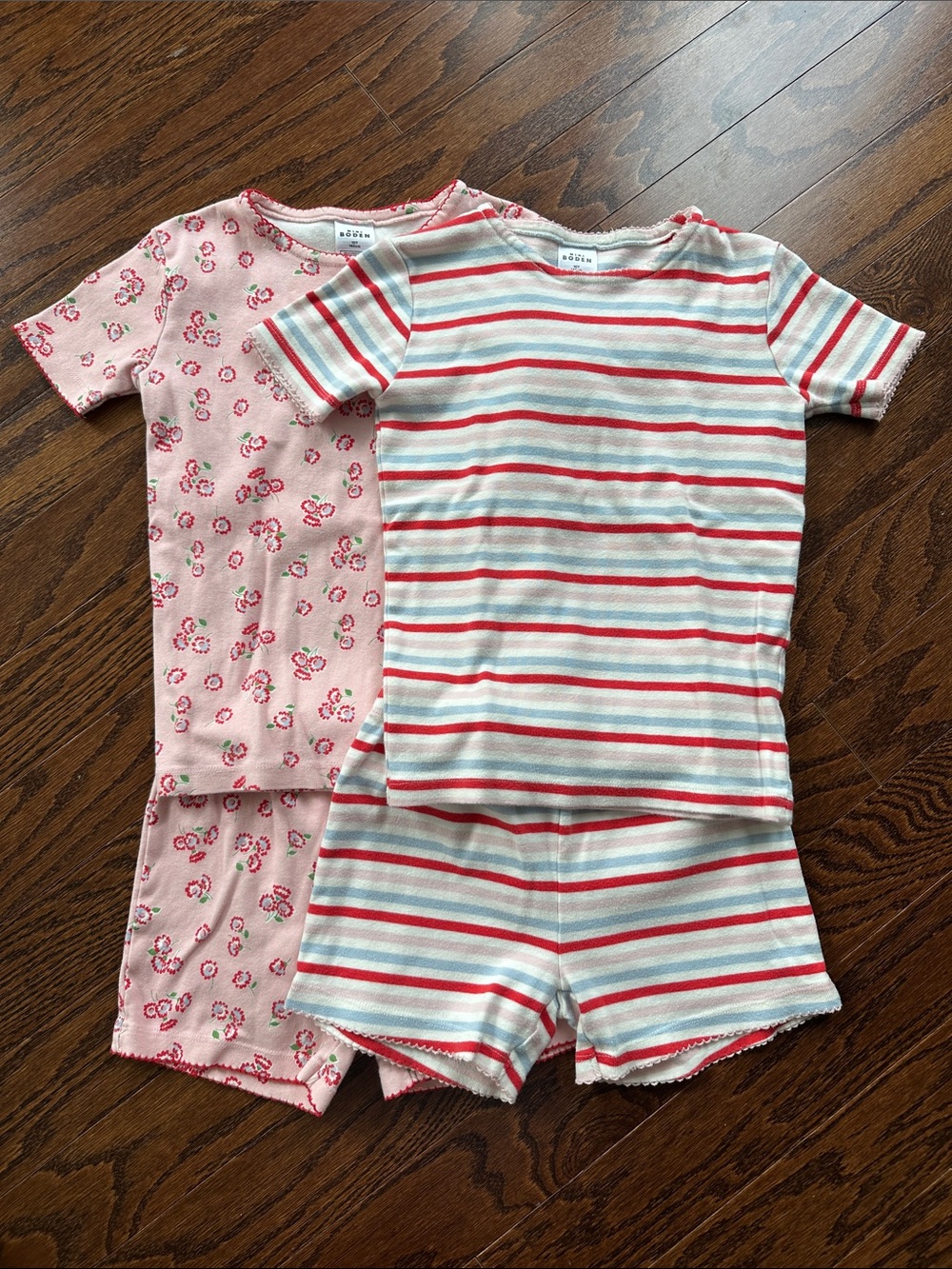 Mini Boden Short Sleeve Pajama Set - Pink Floral & Stripe